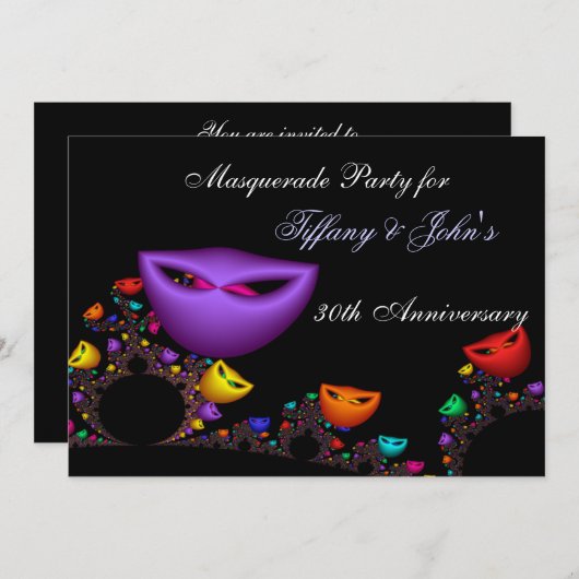 Uitnodiging Fantasy Masquerade-feest (Voorkant / Achterkant)