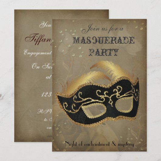 Uitnodiging Fantasy Masquerade-feest (Voorkant / Achterkant)