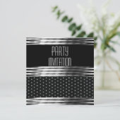Uitnodiging Feest Art Deco Zwart Zilver Vlek (Staand voorkant)