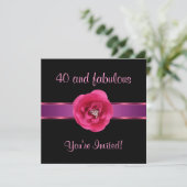 Uitnodiging Feest Black Pink Bloem Prachtig 40ste (Staand voorkant)