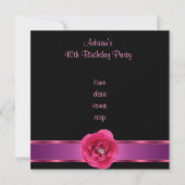 Uitnodiging Feest Black Pink Bloem Prachtig 40ste (Achterkant)