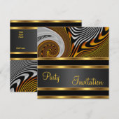 Uitnodiging Feest Exotisch Abstract Goud Zwart (Voorkant / Achterkant)