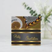 Uitnodiging Feest Exotisch Abstract Goud Zwart (Staand voorkant)