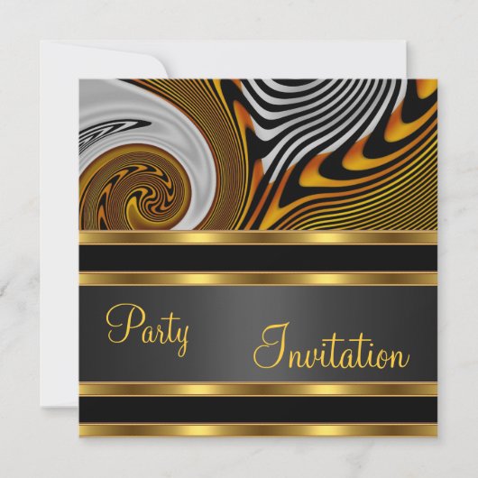 Uitnodiging Feest Exotisch Abstract Goud Zwart (Voorkant)