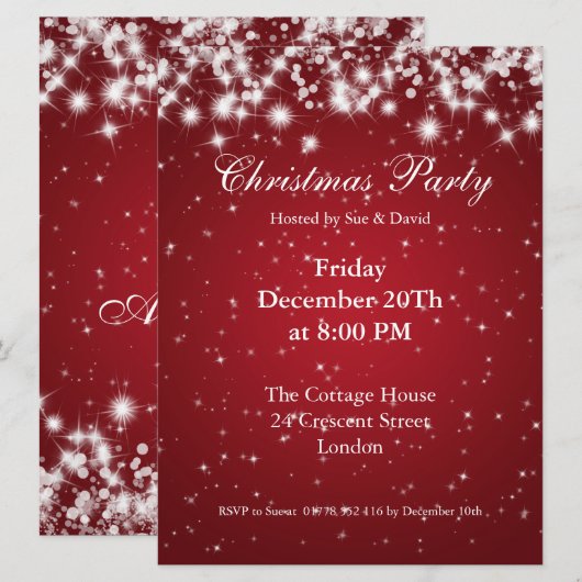 Uitnodiging Feest Rood Elegante Glans Aangepast (Voorkant / Achterkant)