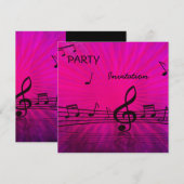 Uitnodiging Feest roze muzieknotities (Voorkant / Achterkant)
