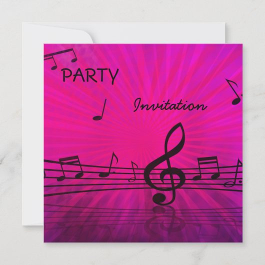 Uitnodiging Feest roze muzieknotities (Voorkant)