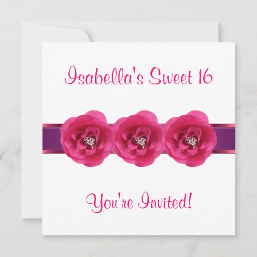 Uitnodiging Feest Witte Roze Bloem Sweet 16 (Voorkant)