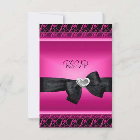 Uitnodiging feest Zilver Hart Roze Zwart (Voorkant)