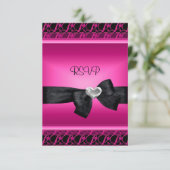Uitnodiging feest Zilver Hart Roze Zwart (Staand voorkant)