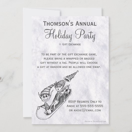 Uitnodiging feestdag - Crazy Elf Sled Ride (Achterkant)