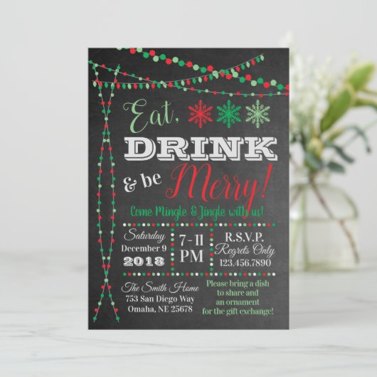 Uitnodiging feestdag - Eat, Drink is Merry (Staand voorkant)