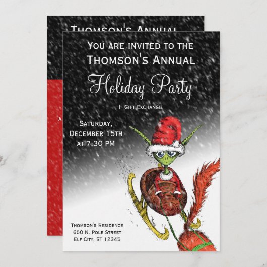 Uitnodiging feestdag - Elf Riding Sleigh (Voorkant / Achterkant)