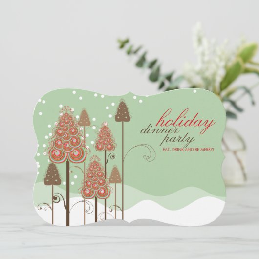 Uitnodiging feestdag feestdag kerstbomen (Staand voorkant)