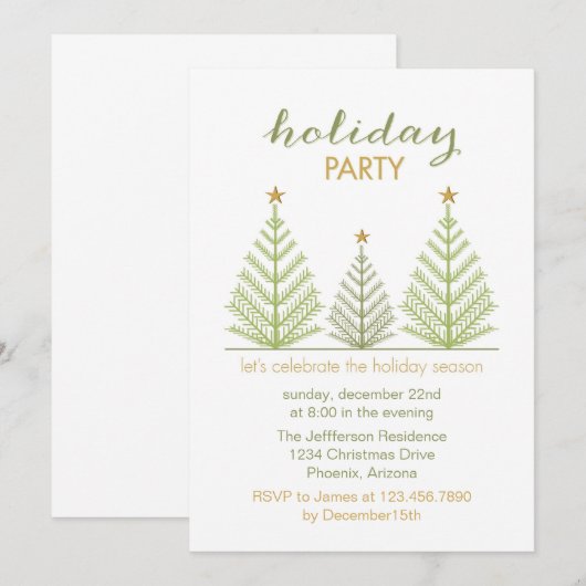 Uitnodiging feestdag feestdag kerstbomen (Voorkant / Achterkant)