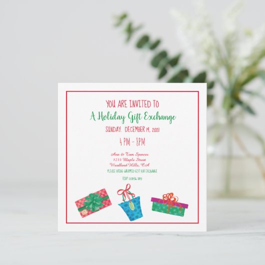 Uitnodiging feestdag, Gift Exchange Fun Print (Staand voorkant)