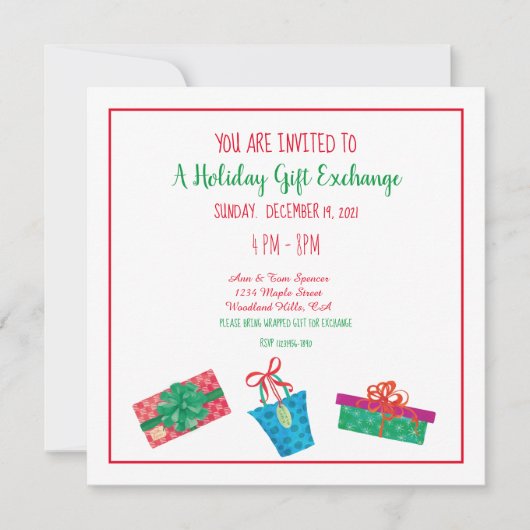 Uitnodiging feestdag, Gift Exchange Fun Print (Voorkant)