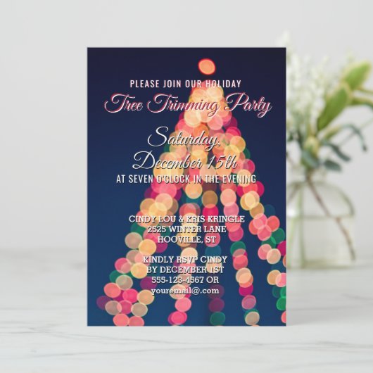 Uitnodiging feestdag kerstboomversiering (Staand voorkant)