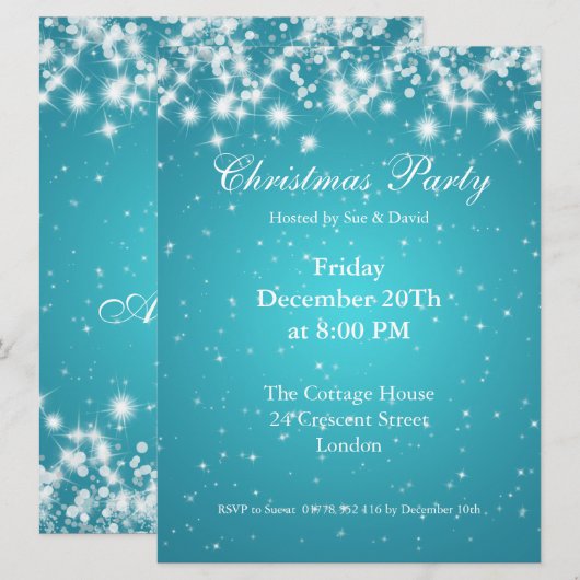 Uitnodiging Feestje Blauwe Elegante Glitter Aangep (Voorkant / Achterkant)