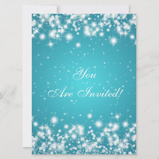 Uitnodiging Feestje Blauwe Elegante Glitter Aangep (Achterkant)