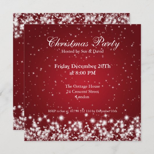 Uitnodiging Feestje Elegante Glans Aangepaste Rood (Voorkant / Achterkant)