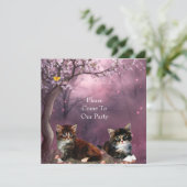 Uitnodiging Feestje Kittens Katten Betoverd (Staand voorkant)