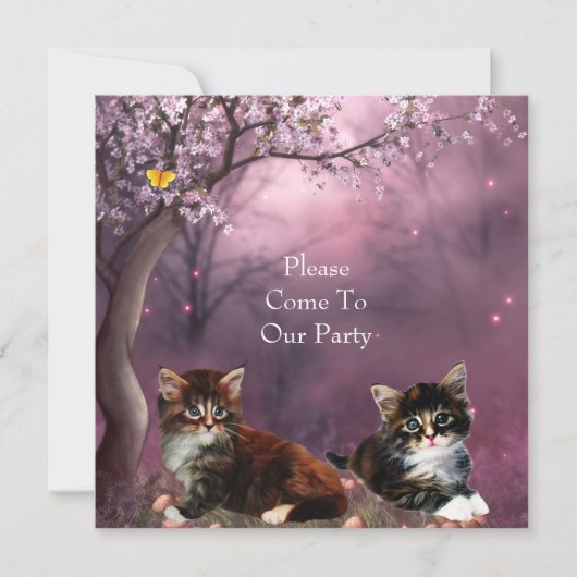 Uitnodiging Feestje Kittens Katten Betoverd (Voorkant)