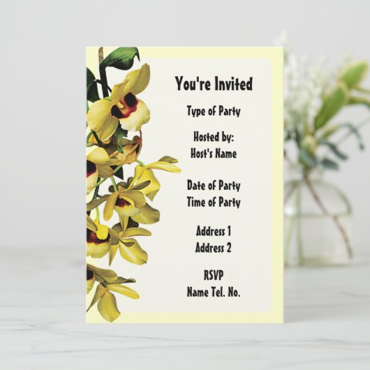 Uitnodiging Feestje - Orchidee Ontwerp (Staand voorkant)