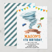 Uitnodiging feestje voor tornado boy (Voorkant / Achterkant)