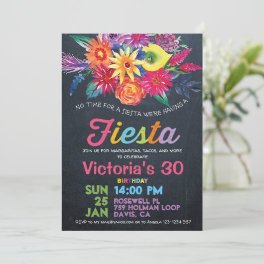 Uitnodiging Fiesta BIRTHDAY-partij (Staand voorkant)