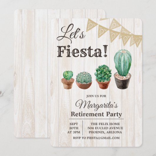 Uitnodiging Fiesta Cactus-pensioen (Voorkant / Achterkant)