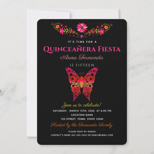 Uitnodiging Fiesta Quinceañera (Voorkant)