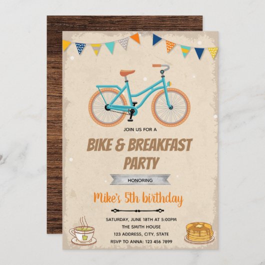 Uitnodiging fiets- en ontbijtverjaardagsfeest (Voorkant / Achterkant)