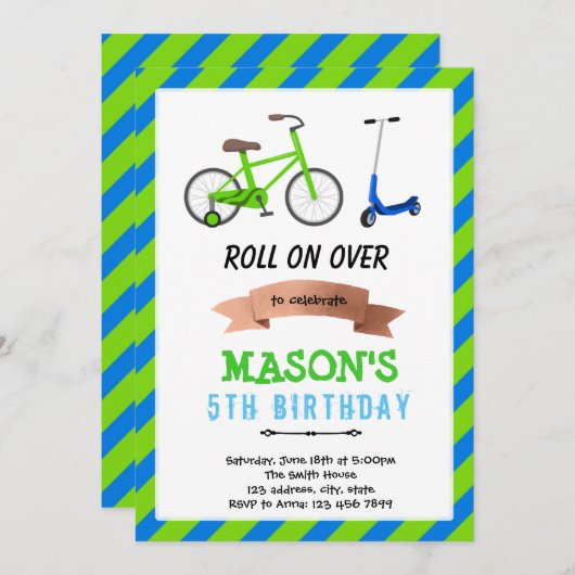 Uitnodiging fiets- en scooterwiel plezierfeest (Voorkant / Achterkant)