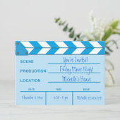 Uitnodiging filmacht Clapboard (blauw) (Staand voorkant)