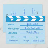 Uitnodiging filmacht Clapboard (blauw) (Voorkant / Achterkant)