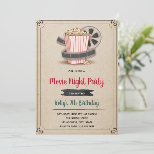 Uitnodiging filmavondfeest (Staand voorkant)