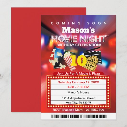 Uitnodiging filmliefdadigheidsfeest (Voorkant / Achterkant)