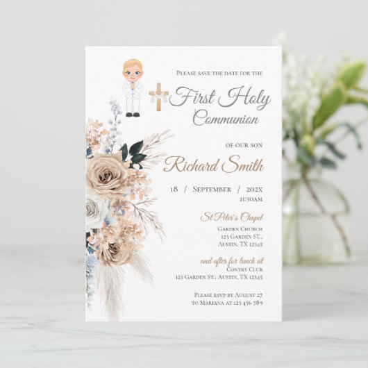 Uitnodiging First Boy Communie (Staand voorkant)