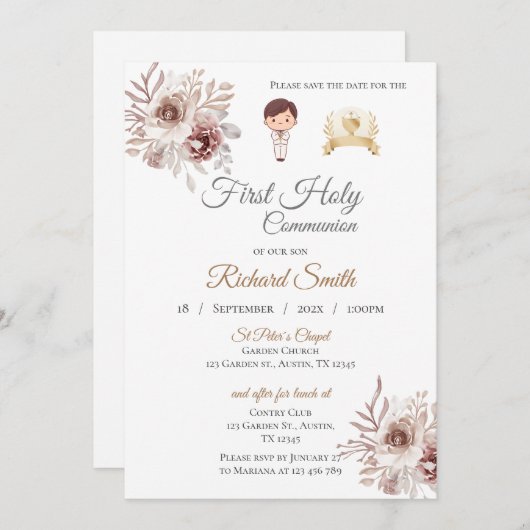 Uitnodiging First Boy Communie (Voorkant / Achterkant)