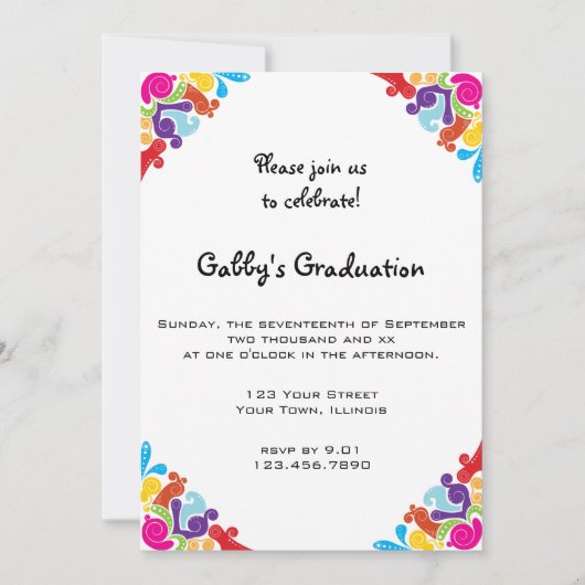 Uitnodiging Floral Corners Graduation Party (Voorkant)