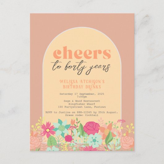 Uitnodiging, florals op stoffig roos roze (elke le briefkaart (Voorkant)