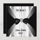 Uitnodiging Formele Dinner Black White Silver Bow (Voorkant / Achterkant)