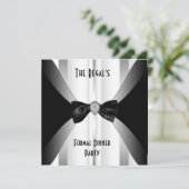 Uitnodiging Formele Dinner Black White Silver Bow (Staand voorkant)