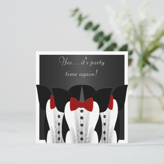 Uitnodiging Formele Tuxedo Zwart Rood Stropdas Sui (Staand voorkant)