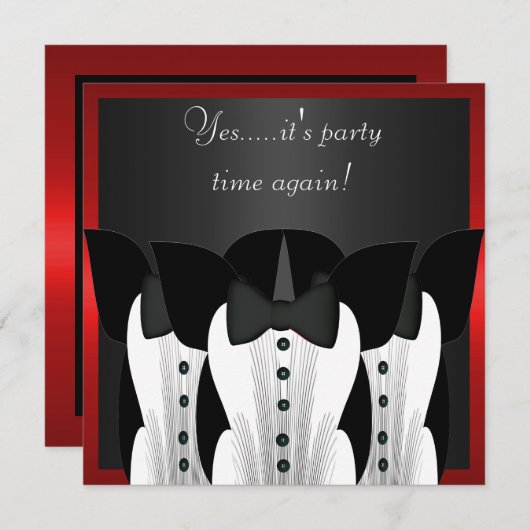 Uitnodiging Formele Verjaardag Tuxedo Zwart Stropd (Voorkant / Achterkant)