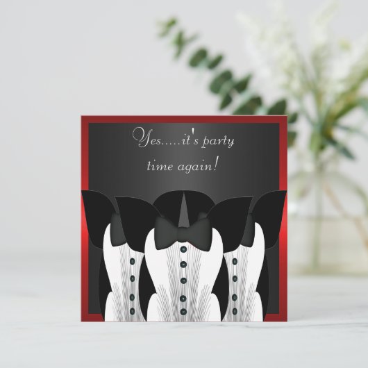 Uitnodiging Formele Verjaardag Tuxedo Zwart Stropd (Staand voorkant)