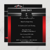 Uitnodiging Formele Zwarte Stropdas Birthday Dinne (Voorkant / Achterkant)