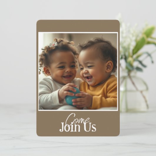 Uitnodiging foto en tekst toevoegen (Staand voorkant)