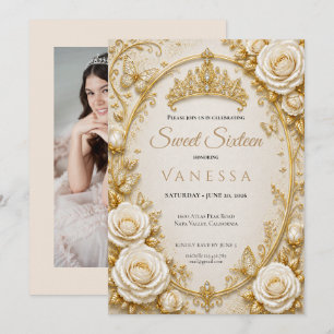 Uitnodiging Foto Prinses vlinders sweet 16